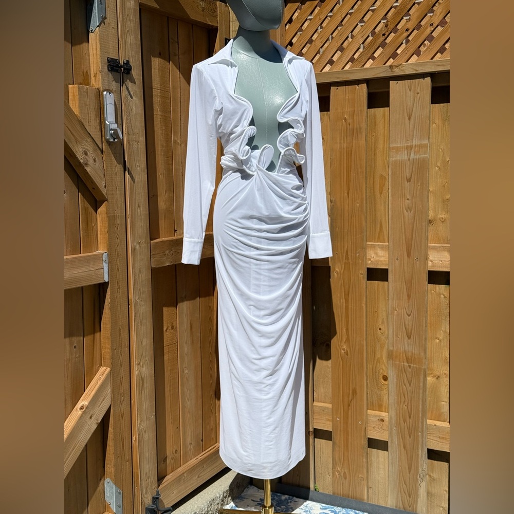 🆕 CHRISTOPHER ESBER 🧿 NWOT Venus Plunge Shirt Maxi Dress, White - Sz AU10 US 6 - Picture 4 of 17